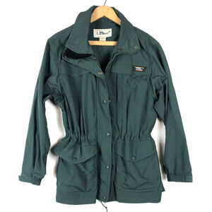 Vtg LL Bean Windbreaker Jacket Petite Small PS Cinched Waist Anorak Womens Green